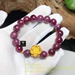 Vòng tay Ruby Nam Phi mix charm hoa sen vàng 24k - Ảnh 5