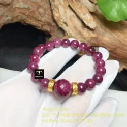 Vòng tay Ruby Nam Phi 8 ly, mix trái châu mài giác và bánh xe vàng 24k - Ảnh 3