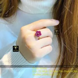 Nhẫn hoa mai Ruby Nam Phi, vàng 18k - Hình ảnh 7
