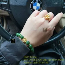 Vòng Ngọc bích xanh lý 10 ly, mix charm Đồng tiền vàng 24k - Hình ảnh 5