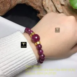 Vòng tay Ruby Nam Phi 8 ly, mix trái châu mài giác và bánh xe vàng 24k - Ảnh 5