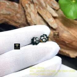 Khuyên tai cỏ bốn cánh ngọc Phỉ Thúy Mực Dục, vàng 18k