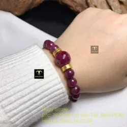 Vòng tay Ruby Nam Phi 8 ly, mix trái châu mài giác và bánh xe vàng 24k - Ảnh 6