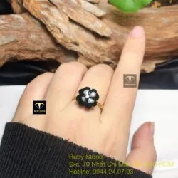 Nhẫn cỏ bốn cánh ngọc Phỉ Thúy Mực Dục, vàng 18k - Ảnh 6