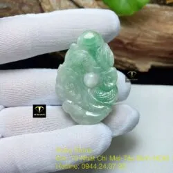 Phật Bà Quan Âm cưỡi rồng ngọc Cẩm thạch xanh lý, KT 44mm - Ảnh 5