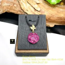 Mặt dây chuyền hoa sen Ruby Nam Phi, móc cánh bướm vàng 18k - Ảnh 4