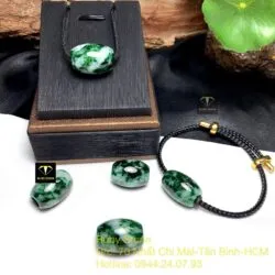 Lu thống ngọc Cẩm thạch sơn thuỷ xanh lý, KT 18-20mm - Hình ảnh 3