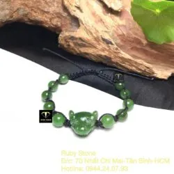 Vòng tay Đầu báo Ngọc bích hạt 8 ly