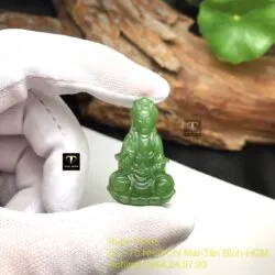 Phật Quan Âm Bồ Tát ngọc bích Canada xanh lá, KT 33mm