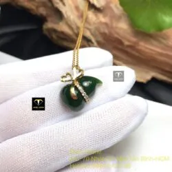 Mặt dây chuyền Hồ lô Ngọc bích xanh đậm, vàng 18k - Hình ảnh 2