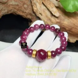 Vòng tay Ruby Nam Phi 8 ly, mix trái châu mài giác và bánh xe vàng 24k - Ảnh 2