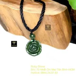 Mặt dây chuyền hoa mẫu đơn Ngọc bích xanh lý đậm