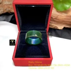Nhẫn vuông Ngọc bích xanh đậm (nước 1), bản 10 ly - Ảnh 4
