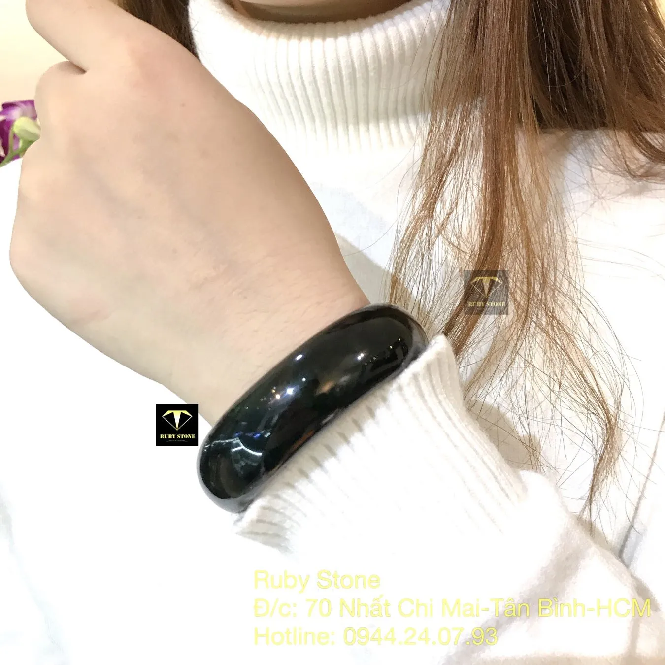 Vòng tay cẩm thạch xanh đen, bản 18mm Vòng tay cẩm thạch xanh đen, bản 18mm - Ảnh 9