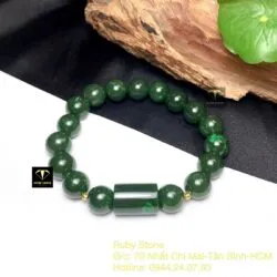 Vòng tay Ngọc bích 11 ly, mix charm Lu thống, bi vàng 18k - Ảnh 2