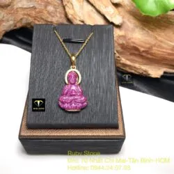 Phật Thích Ca Ruby Nam Phi, KT 23mm, vàng 18k