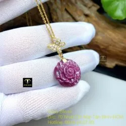 Mặt dây chuyền hoa mẫu đơn Ruby Nam Phi, vàng 18k - Ảnh 2