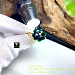 Bộ trang sức cỏ bốn cánh ngọc Phỉ Thúy Mực Dục, vàng 18k - Hình ảnh 6