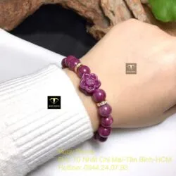 Vòng tay Ruby Nam Phi mix charm hoa sen và bánh xe vàng đính tấm 18k - Hình ảnh 4