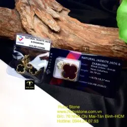 Mặt dây và Khuyên tai cỏ bốn cánh ngọc Phỉ Thúy Mực Dục, vàng 18k (kim cương thiên nhiên)