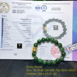 Vòng tay Ngọc bích 10 ly mix Lu chú "Om" vàng 24k - Hình ảnh 5