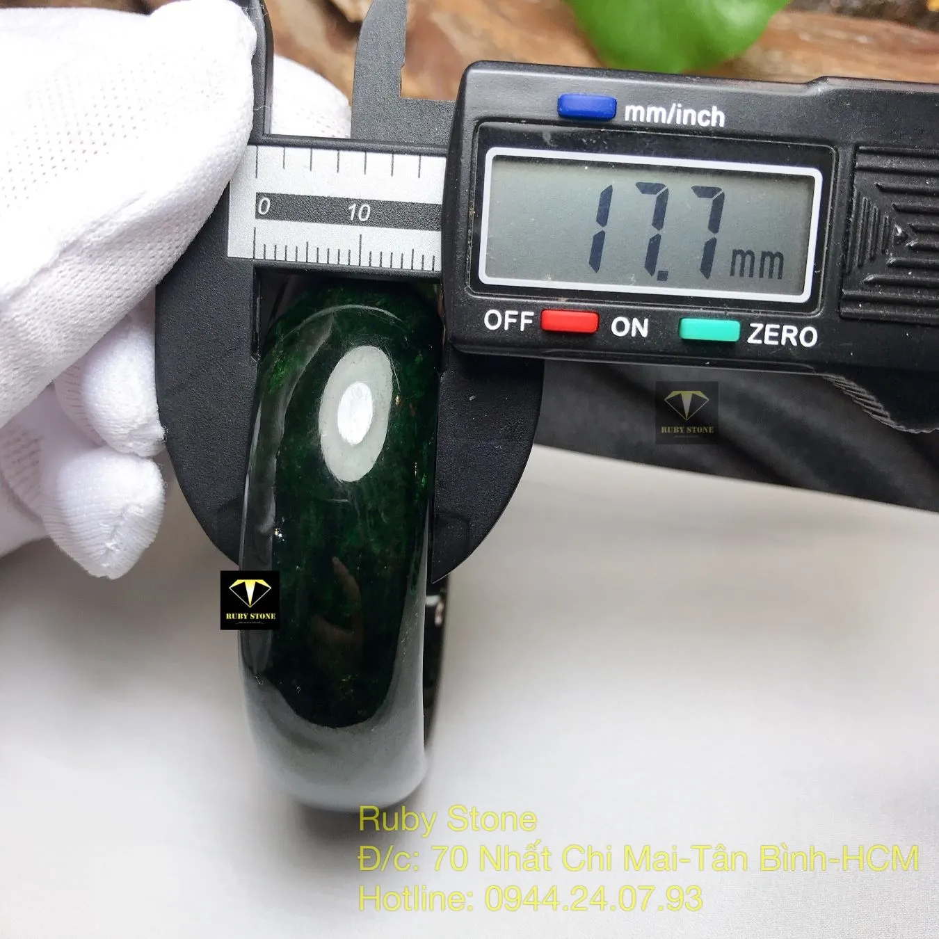 Vòng tay cẩm thạch xanh đen, bản 18mm Vòng tay cẩm thạch xanh đen, bản 18mm - Ảnh 2