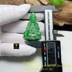 Phật quan âm ngọc Cẩm thạch xanh lý táo, KT 43mm