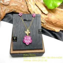 Bộ trang sức hoa mai Ruby Nam Phi, vàng 18k - Hình ảnh 4
