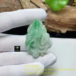 Phật Bà Quan Âm cưỡi rồng ngọc Cẩm thạch xanh lý, KT 44mm