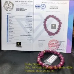 Vòng tay Ruby Nam Phi mix charm hoa sen và bánh xe vàng đính tấm 18k - Hình ảnh 7