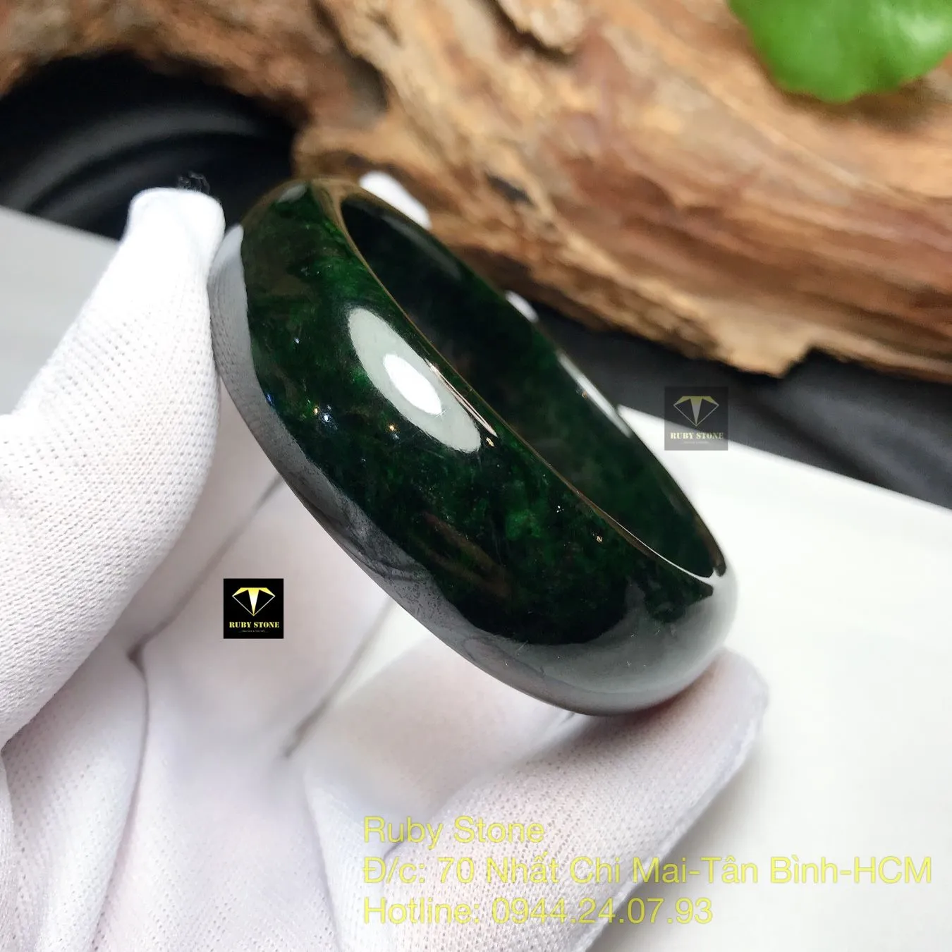 Vòng tay cẩm thạch xanh đen, bản 18mm Vòng tay cẩm thạch xanh đen, bản 18mm - Ảnh 5