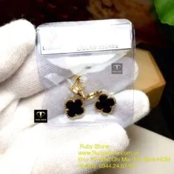 Mặt dây và Khuyên tai cỏ bốn cánh ngọc Phỉ Thúy Mực Dục, vàng 18k (kim cương thiên nhiên) - Hình ảnh 7