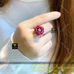 Nhẫn hoa mẫu đơn Ruby Nam Phi, vàng 18k - Ảnh 10