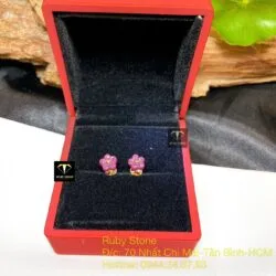 Khuyên tai hoa mai Ruby Nam Phi, vàng 18k