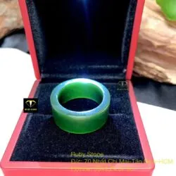 Nhẫn vuông Ngọc bích xanh đậm (nước 1), bản 10 ly - Ảnh 3