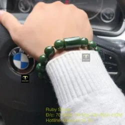 Vòng tay Ngọc bích 11 ly, mix charm Lu thống, bi vàng 18k