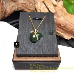 Mặt dây chuyền Hồ lô Ngọc bích xanh đậm, vàng 18k - Hình ảnh 5