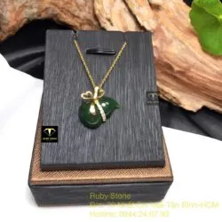 Mặt dây chuyền Hồ lô Ngọc bích xanh đậm, vàng 18k - Hình ảnh 6