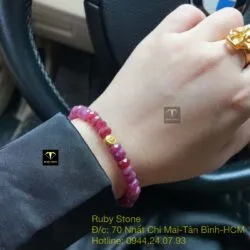 Chuỗi Ruby thiên nhiên mài giác, mix charm vàng 24k - Hình ảnh 3