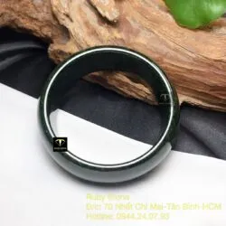 Vòng tay ngọc Cẩm thạch sơn thuỷ xanh đen, bản 21mm - Ảnh 9