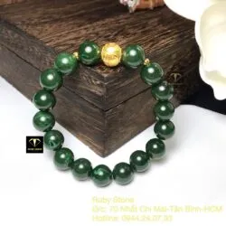 Vòng Ngọc bích xanh lý đậm 10 ly, mix charm vàng 24k - Ảnh 2