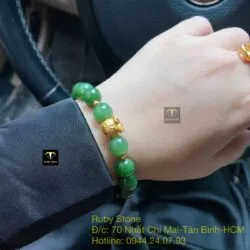 Vòng Ngọc bích xanh VIP, mix charm Túi tiền vàng 24k - Hình ảnh 6