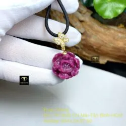 Mặt dây chuyền hoa sen Ruby Nam Phi, móc cánh bướm vàng 18k - Ảnh 2