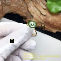 Nhẫn đồng điếu Ngọc bích xanh đậm, đai xoắn, vàng 18k - Ảnh 5