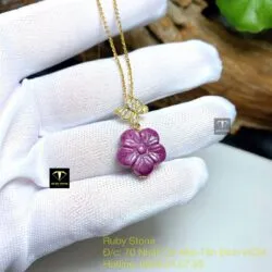 Mặt dây chuyền hoa mai Ruby Nam Phi, móc bướm vàng 18k - Ảnh 4