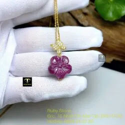 Mặt dây chuyền hoa mai Ruby Nam Phi, vàng 18k - Ảnh 6