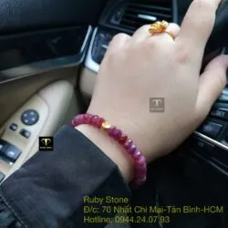 Chuỗi Ruby thiên nhiên mài giác, mix charm vàng 24k - Hình ảnh 2