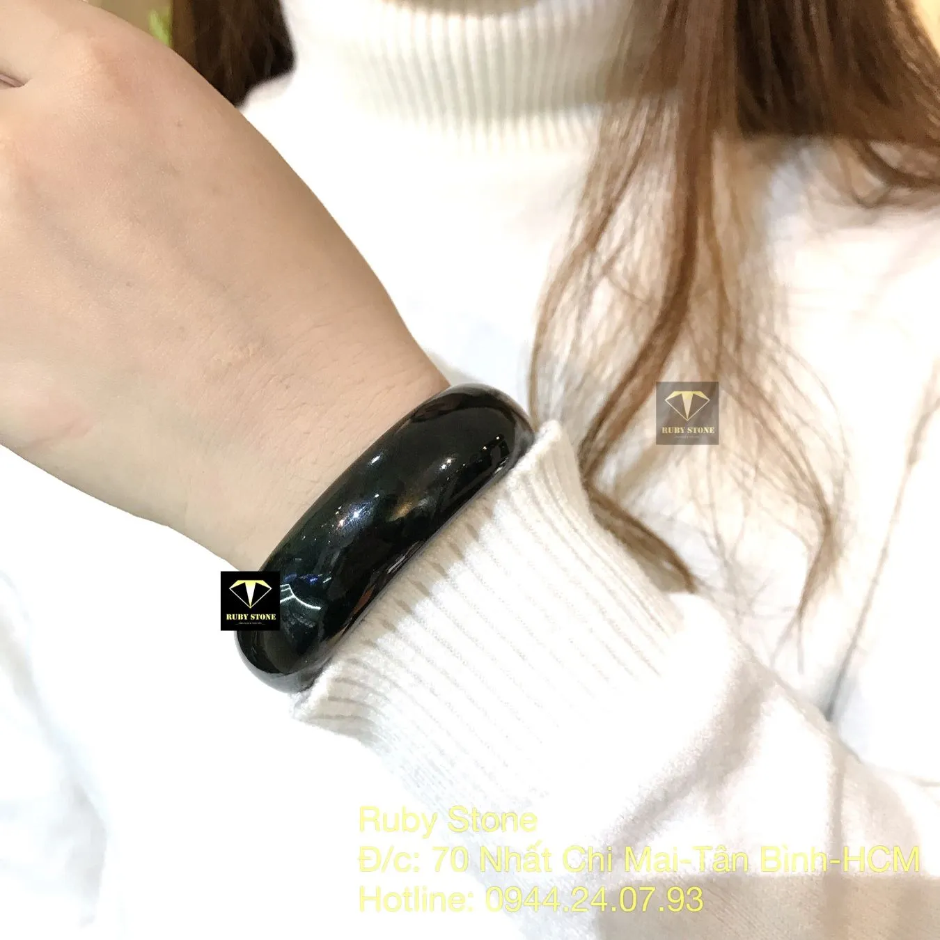 Vòng tay cẩm thạch xanh đen, bản 18mm Vòng tay cẩm thạch xanh đen, bản 18mm - Ảnh 10