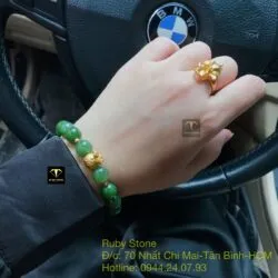 Vòng Ngọc bích xanh VIP, mix charm Túi tiền vàng 24k