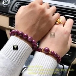 Vòng cặp chuỗi Ruby Nam Phi mix charm vàng 24k